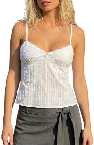 Women Sexy Y2k Frill Trim Camisole Lace V Neck Crop Top Ruffle